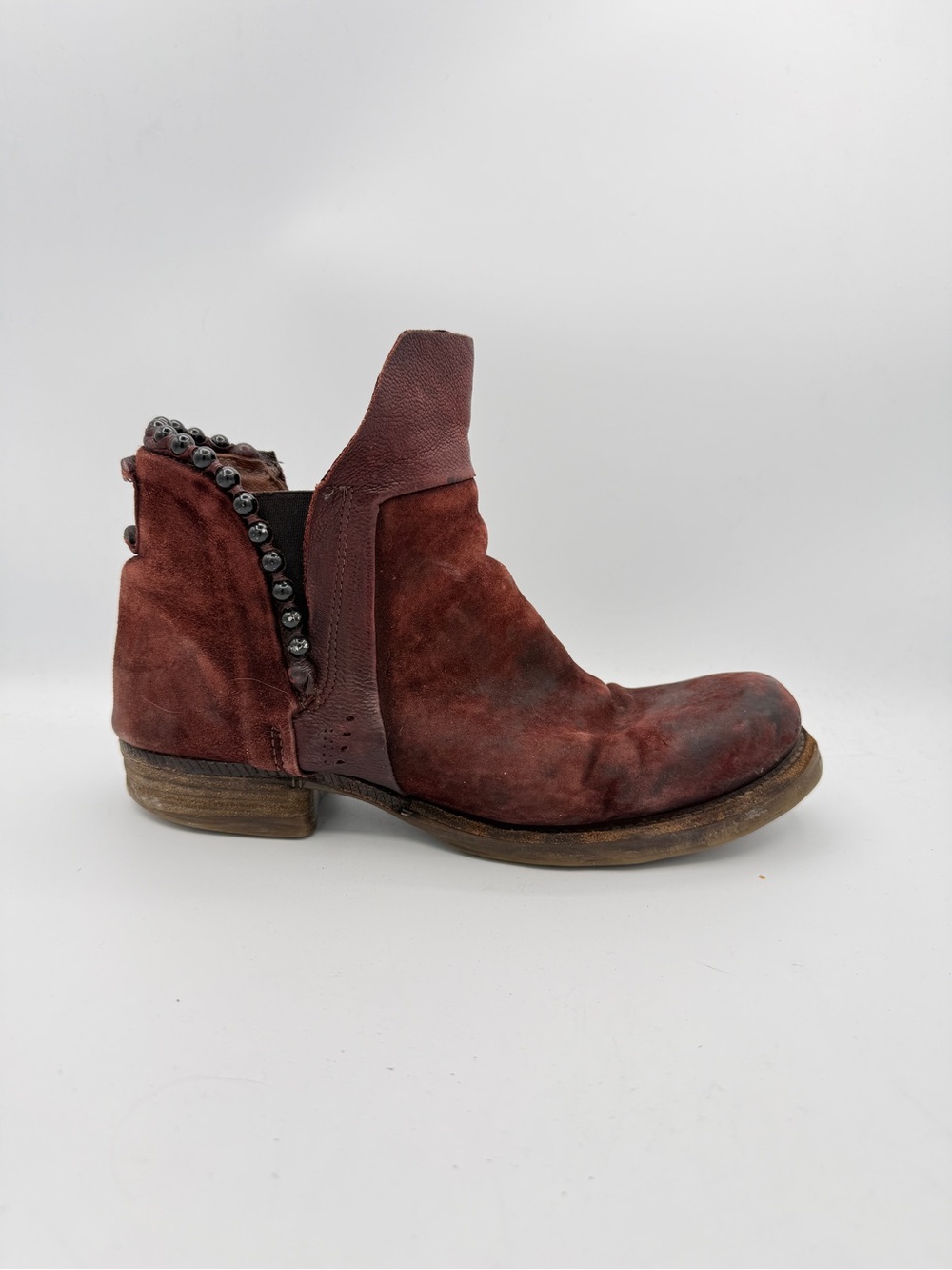 A.S 98 Red Suede Distressed Ankle boot Grunge Edgy Boho Festival 40